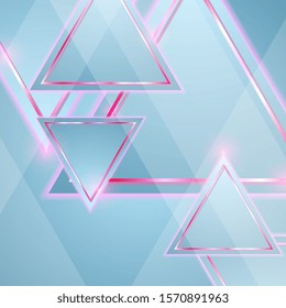 Blue and pink triangles abstract geometric graphic design. Shiny technology vector background