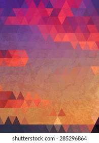 Blue and pink triangles background with grunge texture