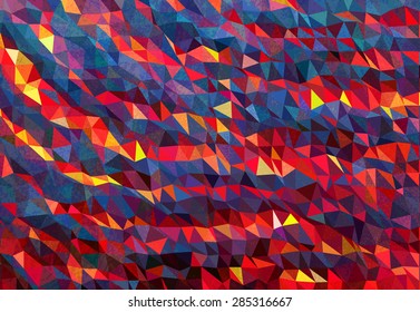 Blue and pink triangles background with grunge texture