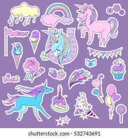 Blue and pink unicorns with  sweets  roses for stickers.