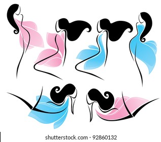 blue and pink: vector collection of girls look like a flowers