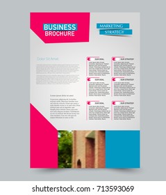 Blue and pink vector flyer template. Abstract brochure background design. Annual report cover. For business, education, advertisement