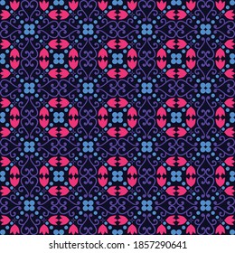 Blau und Rosa, Vektorgeometrische, nahtlose Wiederholmuster und Hintergründe. Ideal für den Sommer Vintage Stoff, Scrapbooking, Tapete, Geschenkpackung. Oberflächenmuster-Design.