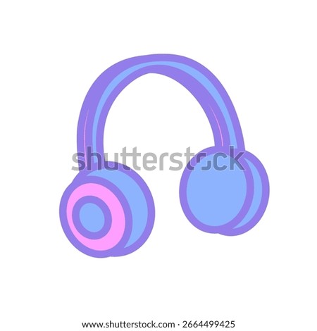 Blue and pink vector headphones inspired by K-pop music listening aesthetics. Ideal for audio-themed projects, music streaming illustrations, merch or social designs.
