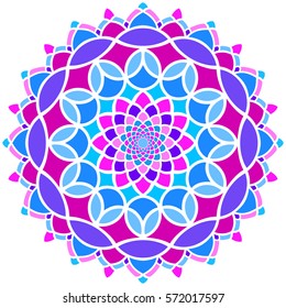 blue, pink and violet round symmetry pattern, mandala, rosette