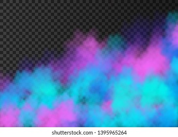 Blue, pink, violet  smoke  isolated on transparent background.  Color steam special effect.  Realistic  colorful vector fire fog  or mist texture. 
