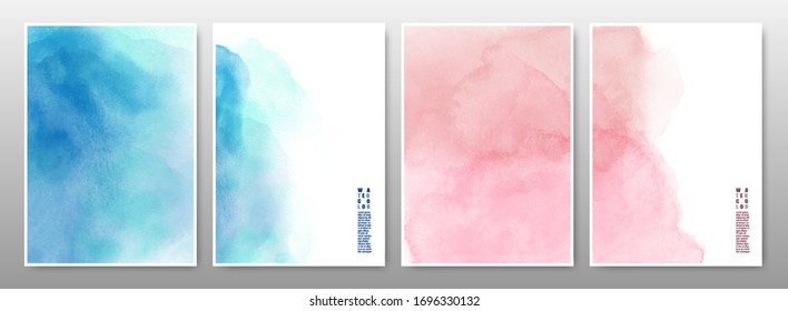 Blue and pink of watercolor background set. Template used as being an element in the decorative design of banner, cover, card, and brochure.