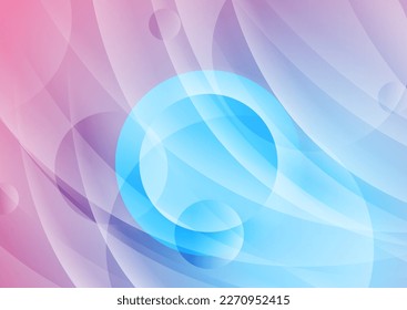 Blue pink waves and glossy circles abstract geometric background. Vector design