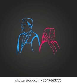 blue and pink wedding silhouette card. Vektor