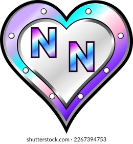 Blue, pink and white metallic heart with initial letters N and N, shiny vector illustration, amazing love, passion and happiness vector, illustration for valentine couple. God is good!