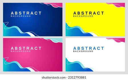 Blue pink yellow abstract background set. 4 Minimalist abstract background with curved element.