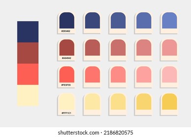 Blue pink yellow color palette vector, sunset colors catalog, design and edit idea, colour matching, rgb pantone colors, harmonious colours palette sample, eps designed asset