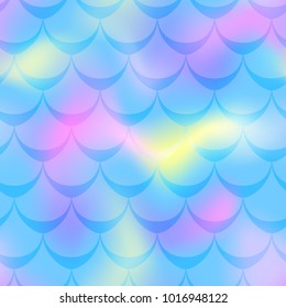 Blue pink yellow mermaid skin vector background. Vibrant iridescent background. Fish scale pattern. Seamless pattern swatch. Holographic gradient. Mermaid skin seamless pattern. Mermaid tail texture