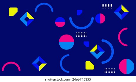 Blue pink and yellow vector creative geometric design for abstract background with shapes and memphis style