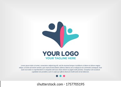 Blue Pink Youth People Logo Template for Scholarships Foundation, Young Community, Youth Center, Study Activity, Teenager Collaboration, School Organization, Future Leadership Foundation,and many more