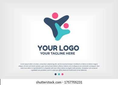 Blue Pink Youth People Logo Template for Scholarships Foundation, Young Community, Youth Center, Study Activity, Teenager Collaboration, School Organization, Future Leadership Foundation,and many more