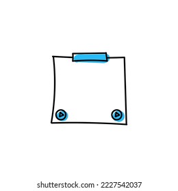 Icono dibujado a mano con una nota pegajosa de color azul. Recordatorio de esbozo para información empresarial importante y rutina vectorial de oficina