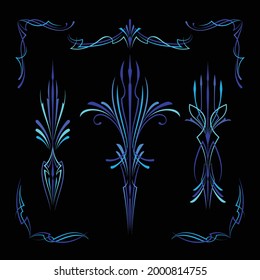 Blue Pinstriping motorcycle and car design art old school vector