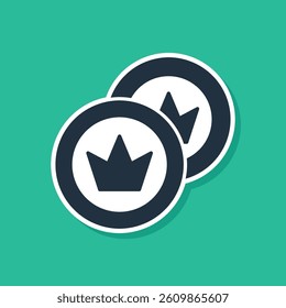 Blue Pirate coin icon isolated on green background.  Vector