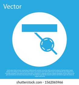 Blue Pirate eye patch icon isolated on blue background. Pirate accessory. White circle button. Vector Illustration