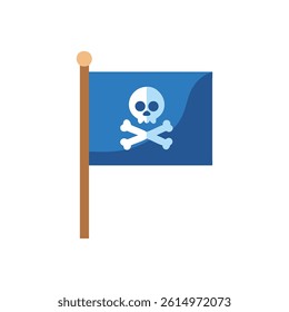 Blue pirate flag with skull and crossbones illustration