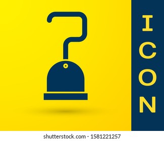 Blue Pirate hook icon isolated on yellow background.  Vector Illustration