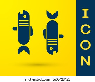 Blue Pisces zodiac sign icon isolated on yellow background. Astrological horoscope collection.  Vector Illustration