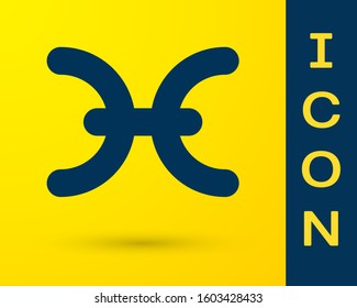 Blue Pisces zodiac sign icon isolated on yellow background. Astrological horoscope collection.  Vector Illustration