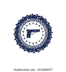 Blue pistol icon inside rubber grunge stamp