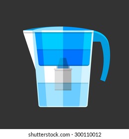Blue pitcher water filter. Flat design icon