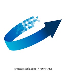 Blue pixel arrow symbol isolated on white