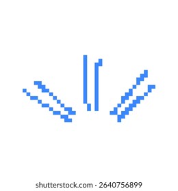Blue pixel art arrows in mosaic style, pointing downwards. retro and simple design with clarity.