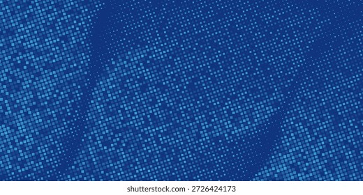 Blue pixel background. Abstract digital pattern with square elements grid. Futuristic dotted mesh with gradient effect. Geometric minimal digital design. Modern vector illustration.
