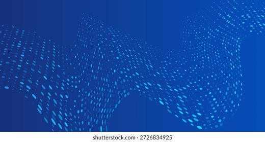 Blue pixel background. Abstract digital pattern with square elements grid. Futuristic dotted mesh with gradient effect. Geometric minimal digital design. Modern vector illustration.