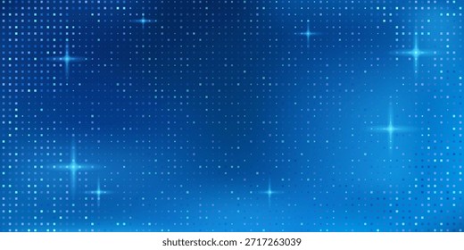 Bolsa de píxeles azul con patrón de tecnología brillante y cuadrados dispersos. Textura de mapa de bits digital con cuadrícula futurista y semitono. Fondo de mosaico Abstractas con puntos de luz brillantes para el diseño tecnológico