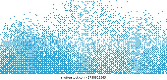 Fundo de dispersão de pixel azul com partículas quadradas ascendentes que parecem nuvem de dados ou bolhas