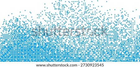 Blue pixel dispersion background with rising square particles looking like data cloud or bubbles
