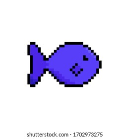 Blue Pixel fish . Vector illustration for your design