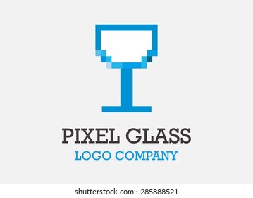 Blue pixel glass logo identity design element icon symbol shape template vector