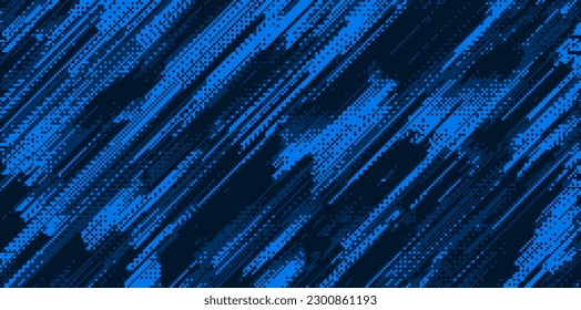 Blue Pixel Glitch Dither Effect Background. Abstract Noise Effect. Video Damage Error. Digital Signal Damage Visualization. VHS Overlay Texture. Vector Illustration.