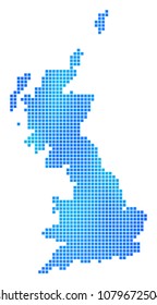 Blue Pixel Great Britain Map. Vector geographic map in blue color tones. Vector composition of Great Britain Map composed of regular square elements.