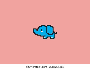 Blue Pixel Happy Elephant Design. Vektor-Form einzeln auf rosafarbenem Hintergrund. EPS10