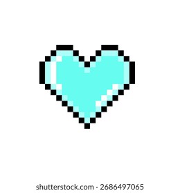 Icono azul del corazón del pixel con efecto ligero. Icono de Web. Icono de San Valentín.