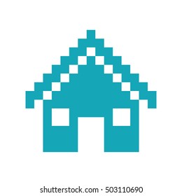 blue pixel house icon