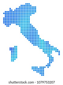Blue Pixel Italy Map. Vector geographic map in blue color variations. Vector composition of Italy Map made with regular square pixels.