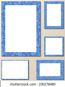 Blue pixel mosaic page border frame set
