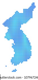 Blue Pixel North And South Korea Map. Vector geographic map in cold blue color shades. Vector collage of North And South Korea Map formed with regular square elements.