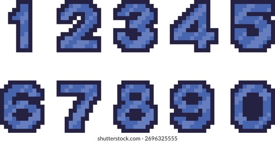 Video Conjunto de números de píxeles azules: fuente digital de 8 bits para diseño de juegos retro