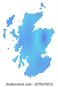 Blue Pixel Scotland Map. Vector geographic map in cold blue color tints. Vector composition of Scotland Map created with regular square elements.