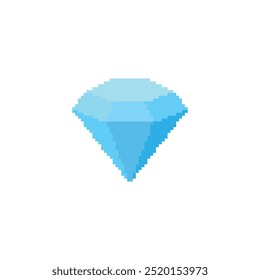 Blaues Symbol mit pixeligen Diamanten. Pixel Art blaue Diamantform mit scharfen Facetten und einfachen Details